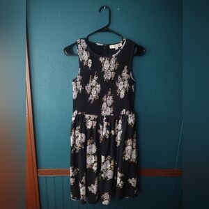 Loft Black Floral Sleeveless Smocked Dress